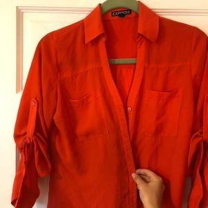 Express xs work button up, silky material